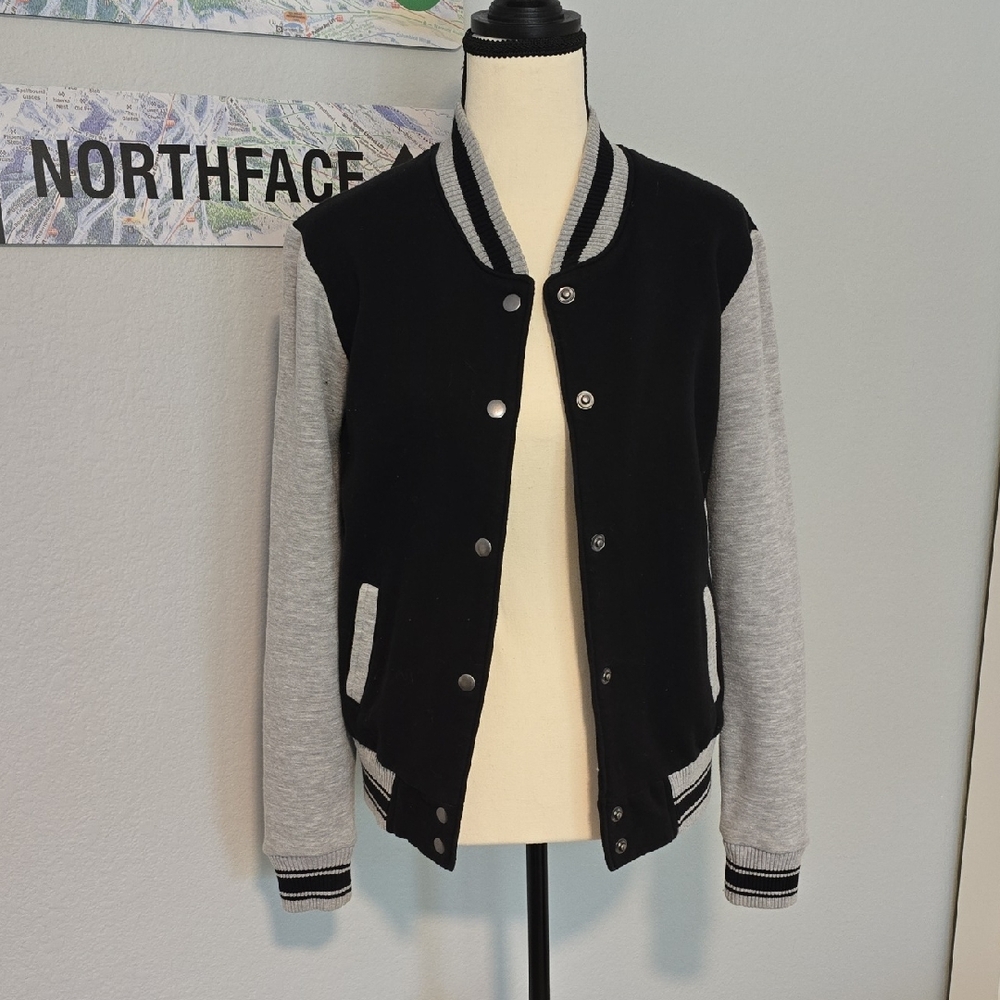 Fabletics Black and Gray Bomber Jacket, XS